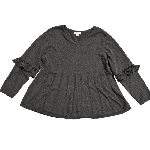 Style & Co Gray Pullover Sweater V Neck Ruffle Long Sleeves Plus SIze 3X - Picture 1 of 6